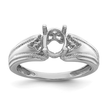 14k White Gold Holds 6-1.4mm Round and 1-7x5mm Oval Gemstone Ring Mounting