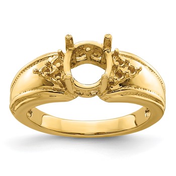 14k Holds 6-1.5mm Round and 1-8x6mm Oval Gemstone Ring Mounting