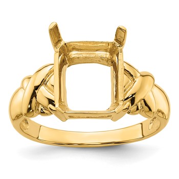 14k Holds 11x9mm Emerald-cut Gemstone Ring Mounting