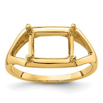 14k Holds 9x7mm Emerald-cut East-West Gemstone Ring Mounting