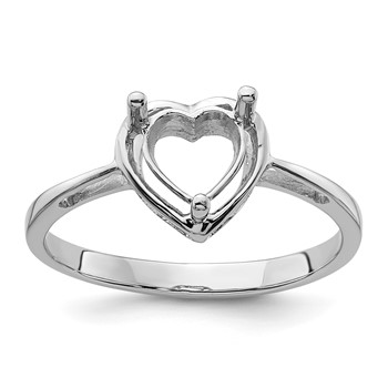 14k White Gold Holds 6mm Heart Gemstone Ring Mounting