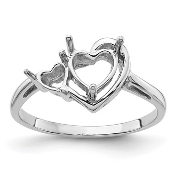14k White Gold Holds 6mm Heart and 4mm Heart Gemstone Ring Mounting