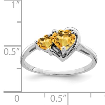 14k White Gold 6mm and 4mm Heart Citrine 2-Stone Ring — alternate view