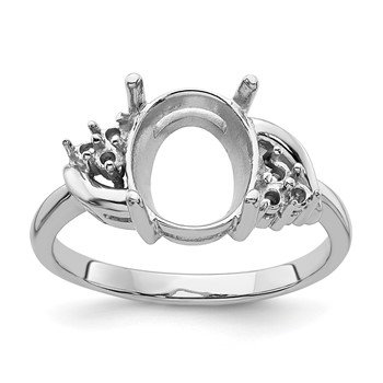 14k White Gold Holds 6-1.3mm Round and 1-10x8mm Oval Gemstone Ring Mounting