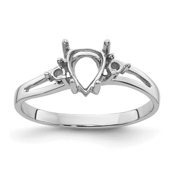 14k White Gold Holds 2-1.8mm Round and 1-7x5 Pear Gemstone Ring Mounting