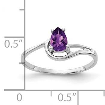 14k White Gold 6x4mm Pear Amethyst Checker ring — alternate view