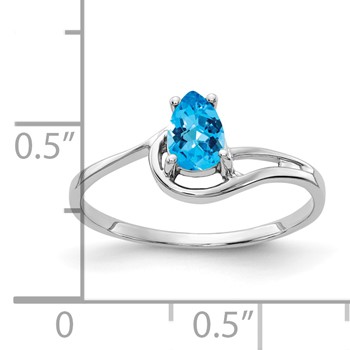 14k White Gold 6x4mm Pear Blue Topaz Checker ring — alternate view