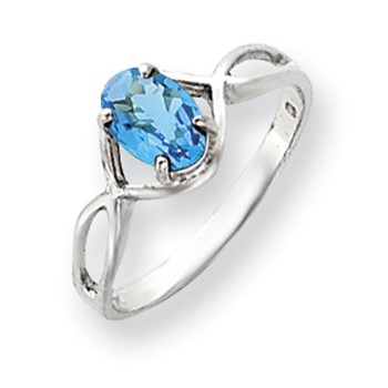 14k White Gold 7x5mm Oval Blue Topaz Checker ring