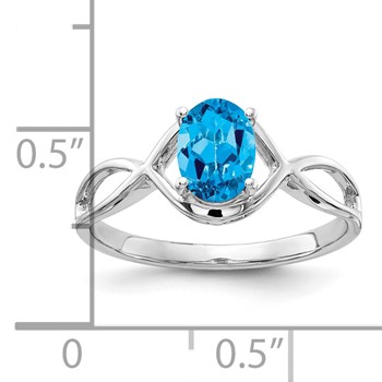 14k White Gold 7x5mm Oval Blue Topaz Ring — alternate view