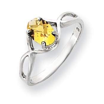 14k White Gold 7x5mm Oval Citrine Checker ring