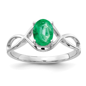 14k White Gold 7x5mm Oval Emerald Twist Ring