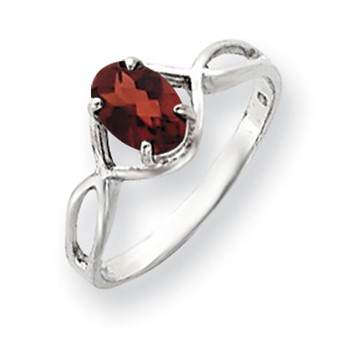 14k White Gold 7x5mm Oval Garnet Checker ring