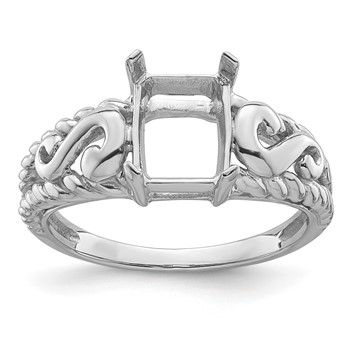 14k White Gold Holds 1-8x6mm Emerald-cut Gemstone Ring Mounting