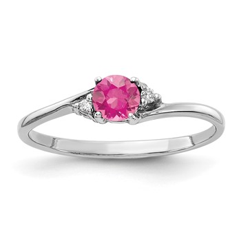 14k White Gold 4mm Pink Tourmaline AAA Diamond ring