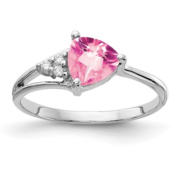 14k White Gold 6mm Pink Tourmaline VS Diamond ring