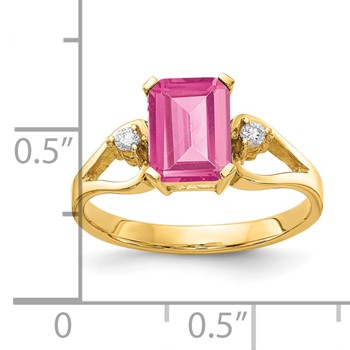 14k 8x6mm Emerald Cut Pink Tourmaline AA Diamond ring — alternate view