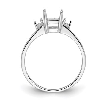 14k White Gold Holds 2-1.7mm Round and 1-7x5mm Emerald-cut Gemstone Ring Mounting — alternate view