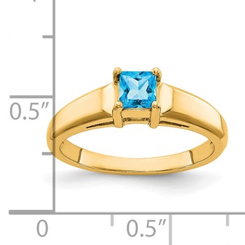 14k 4mm Princess Cut Blue Topaz ring — alternate view