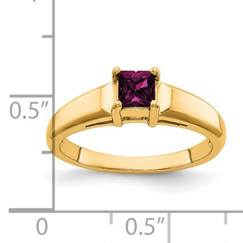 14k 4mm Princess Cut Rhodolite Garnet ring — alternate view