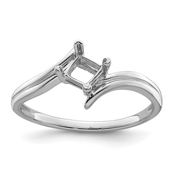 14k White Gold Holds 4mm Princess Gemstone Bypass Ring Mounting