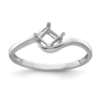 14k White Gold Holds 4mm Princess Gemstone Ring Mounting