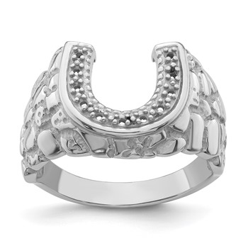 IB Goodman 14k White Gold Holds 11-1.0mm Diamonds Mens Horseshoe Nugget Ring Mounting