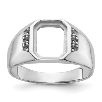 IB Goodman 14k White Gold Holds 10.2x8.2mm Octagon and  6-1.4mm Diamonds Onyx Mens Ring Mounting