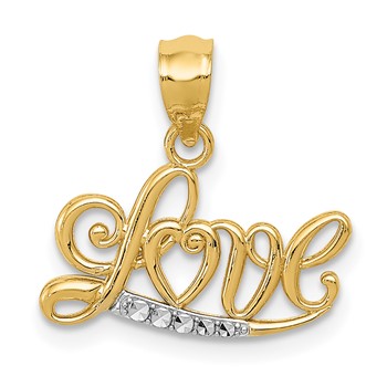 14k and White Rhodium Diamond-cut LOVE Script Pendant