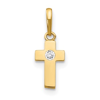 14k CZ Cross Childrens Pendant
