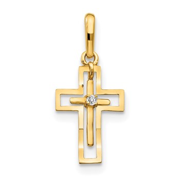 14k CZ Diamond-cut Cross Childrens Pendant