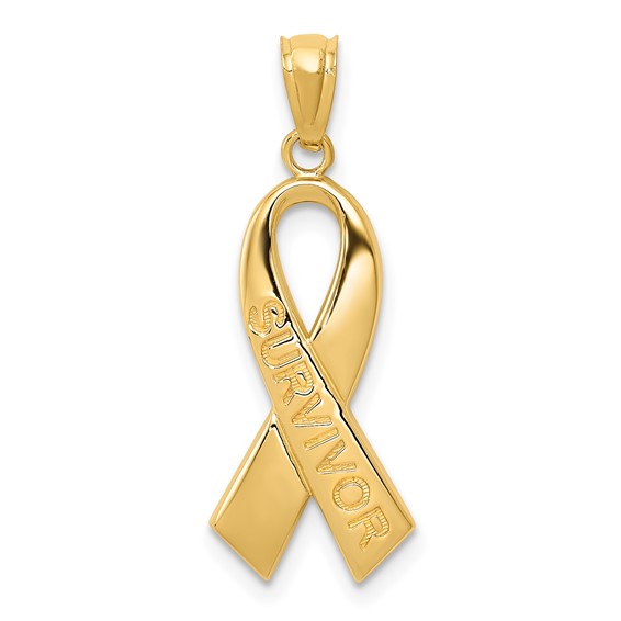 14k Gold Polished SURVIVOR Ribbon Pendant - Quality Gold