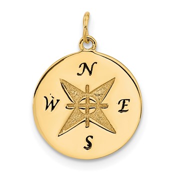 14k Antiqued Compass 18mm Engravable Disc Pendant