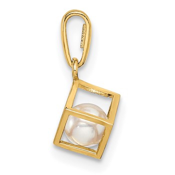14K 3-D Freshwater Cultured Pearl in Cube Pendant — alternate view