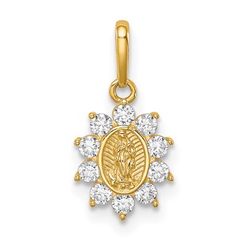 14K Small Our Lady of Guadalupe CZ Oval Pendant