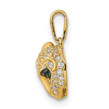 14K Polished Green and White CZ Lioness Head Pendant — alternate view