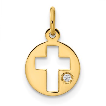 14K Polished CZ Circle Cross Pendant