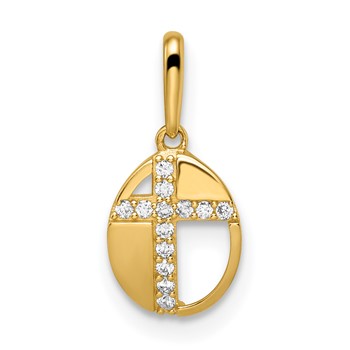 14k CZ Cross in Oval Pendant
