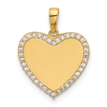 14k Polished CZ Engravable Heart Pendant