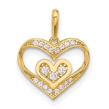 14k Polished CZ Heart in Heart Pendant