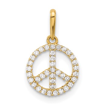 14k Polished CZ Peace Sign Pendant