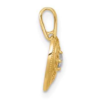 14k Polished and Textured CZ Floral Heart Charm / Pendant — alternate view