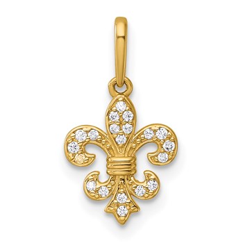 14k Polished CZ Fleur de Lis Charm / Pendant