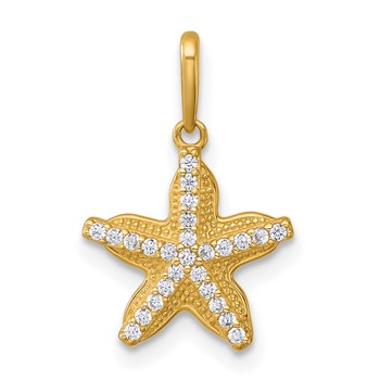 14k Polished and Textured CZ Starfish Charm / Pendant