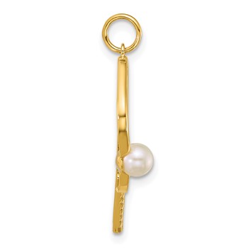 14k Polished Freshwater Cultured Pearl Ball and Pickleball Paddle Pendant — alternate view