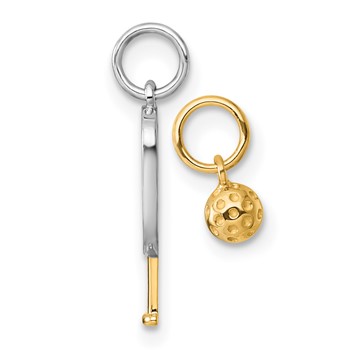 14k with White Rhodium Polished Pickleball Paddle and Ball 2-Piece Charm Pendant Set — alternate view
