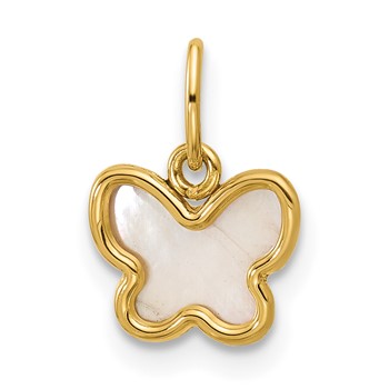 14K Polished Mother of Pearl Butterfly Pendant