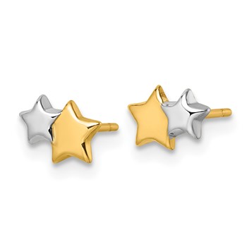 14K with Rhodium Polished Double Star Post Earrings — alternate view