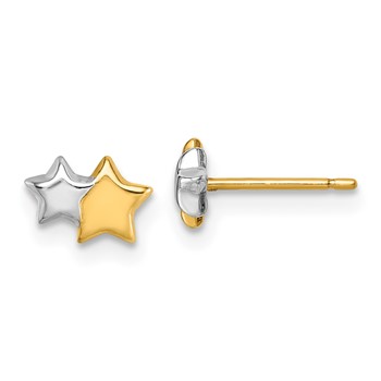 14K with Rhodium Polished Double Star Post Earrings