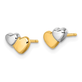 14K with Rhodium Polished Double Heart Post Earrings — alternate view