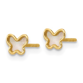14K Polished Mother of Pearl Butterfly Post Earrings — alternate view